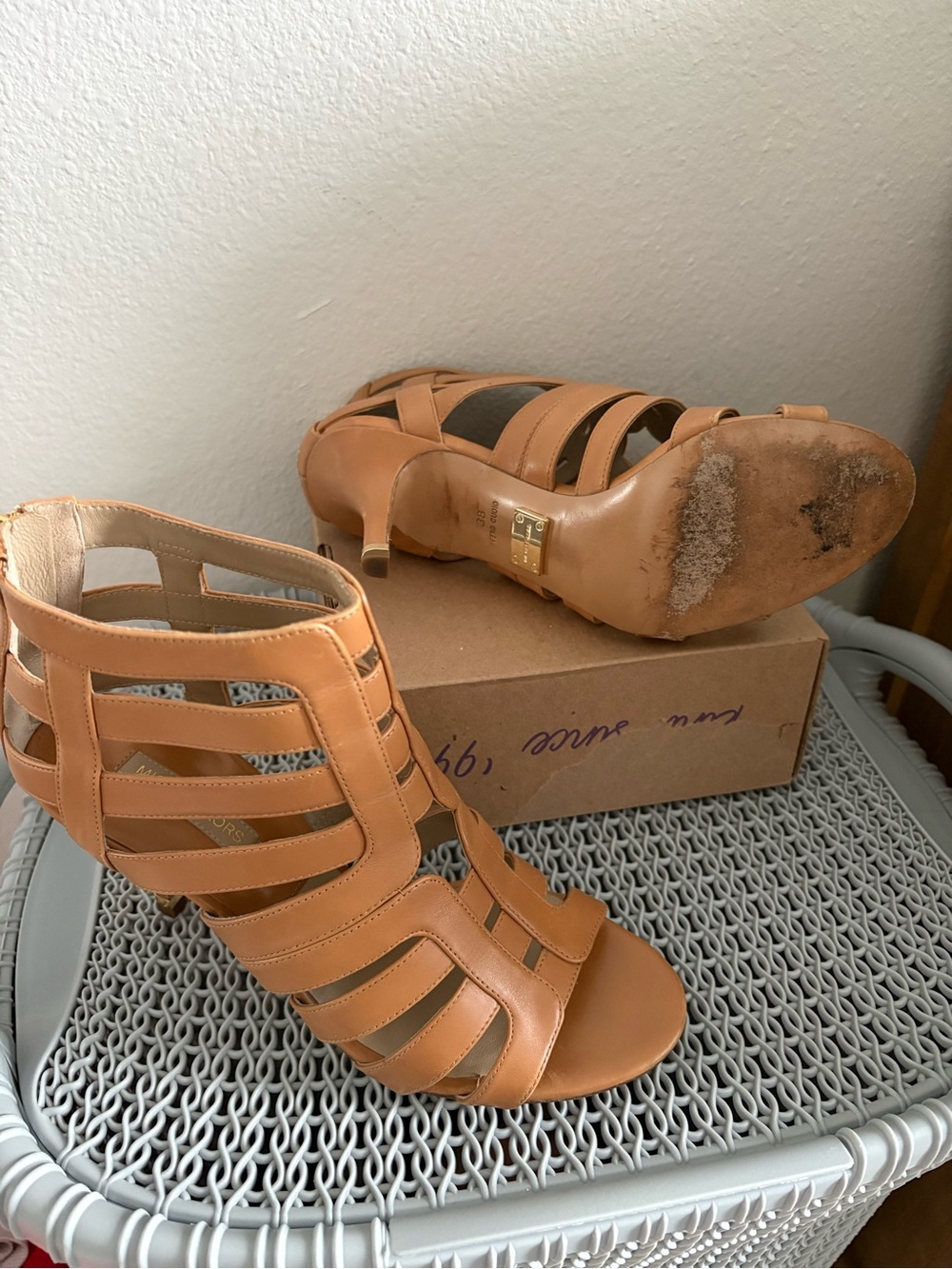 Michael Kors Tan Strappy Cage Heels - Picture 2 of 2